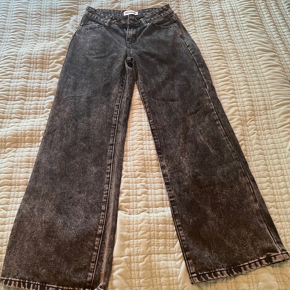 Women's Charcoal Wide Leg Jeans With Bows On Back